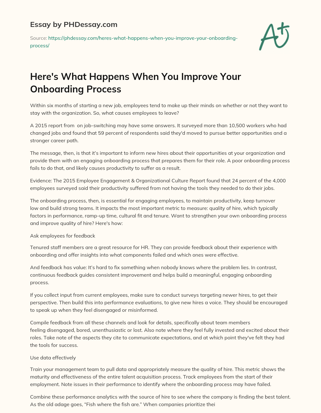Here’s What Happens When You Improve Your Onboarding Process essay