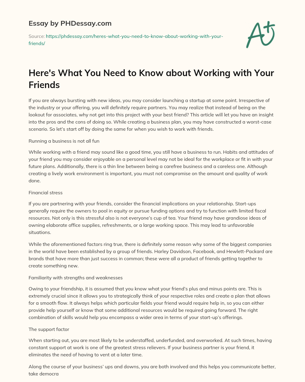 Here’s What You Need to Know about Working with Your Friends essay