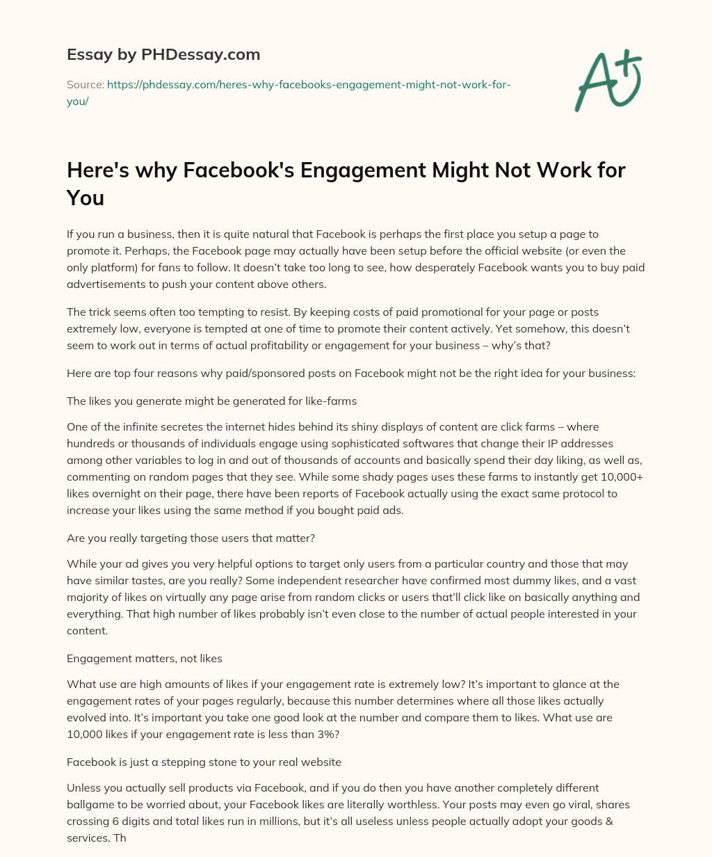 Here’s why Facebook’s Engagement Might Not Work for You essay