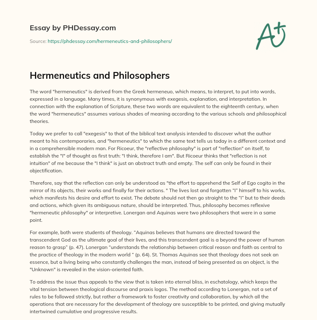 Hermeneutics and Philosophers essay