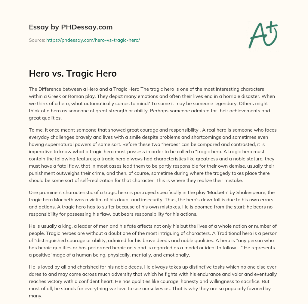 Hero vs. Tragic Hero essay
