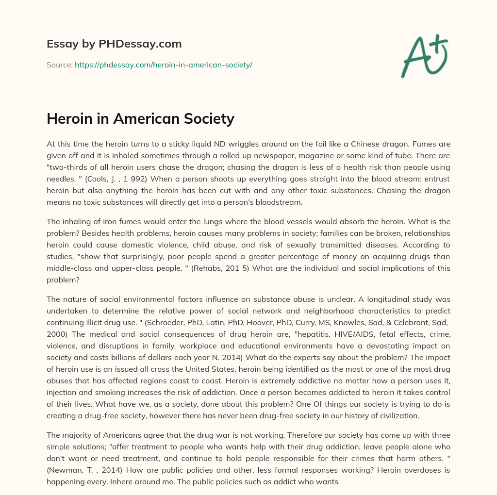 Heroin in American Society essay