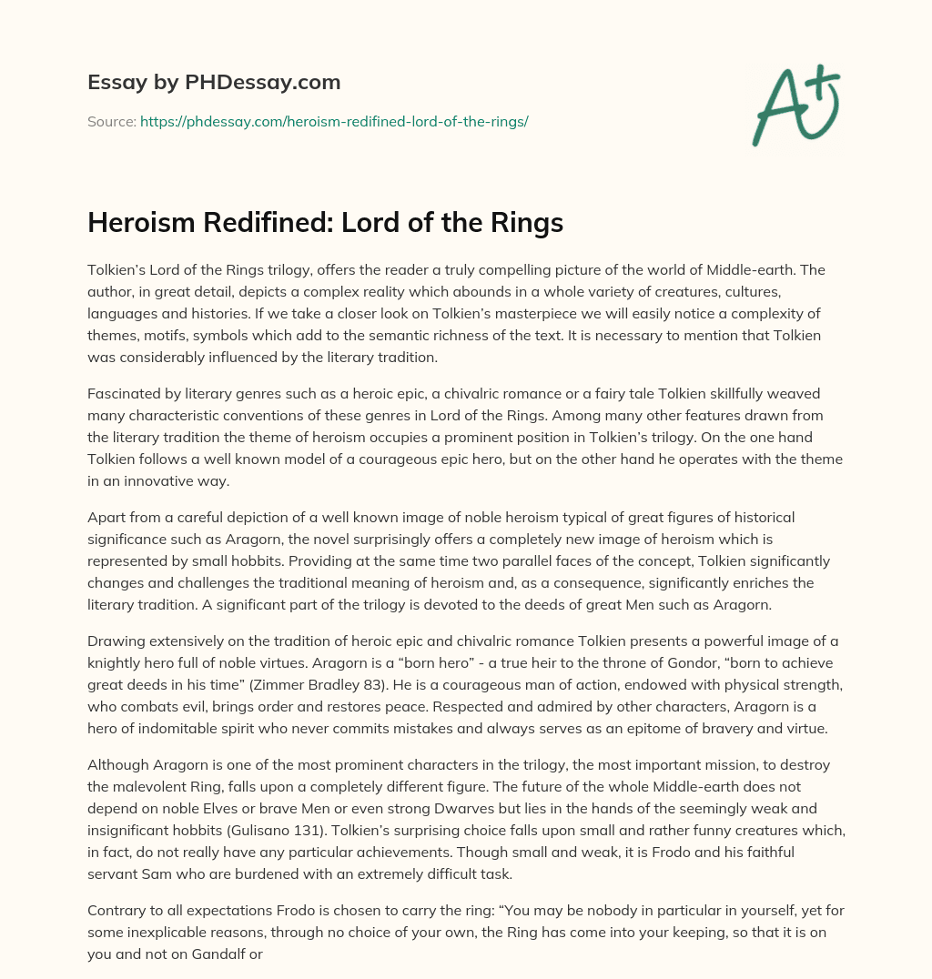 Heroism Redifined: Lord of the Rings essay