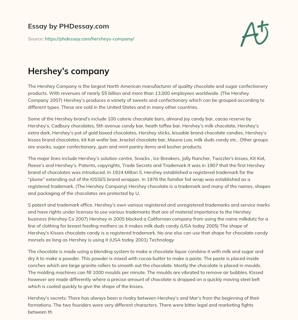Hershey’s company essay