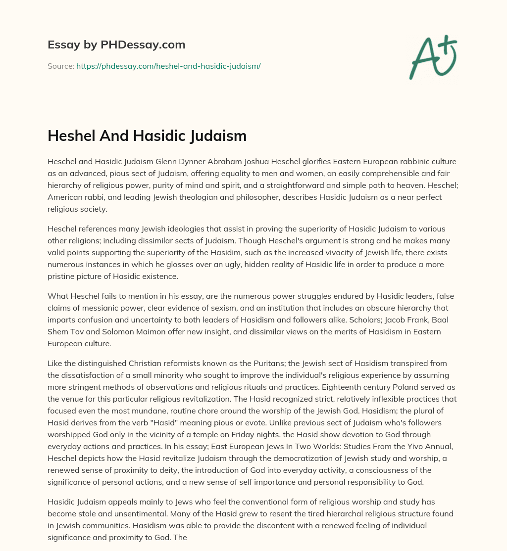Heshel And Hasidic Judaism essay