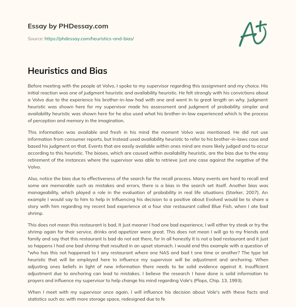 Heuristics and Bias essay