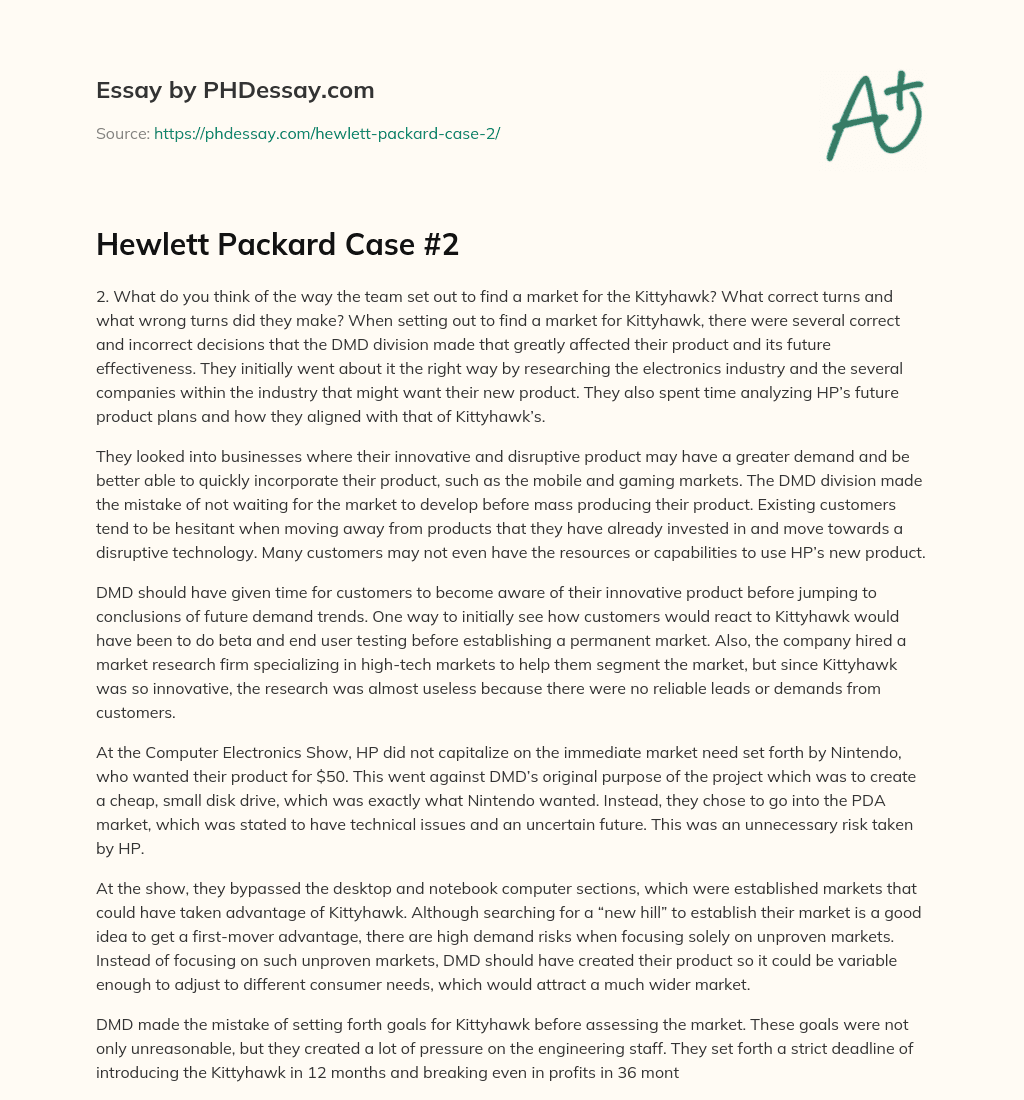 Hewlett Packard Case #2 essay