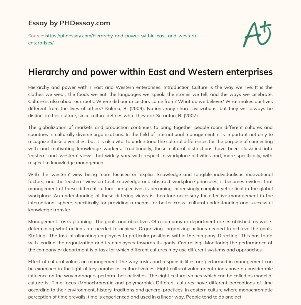 Hierarchy and power within East and Western enterprises essay