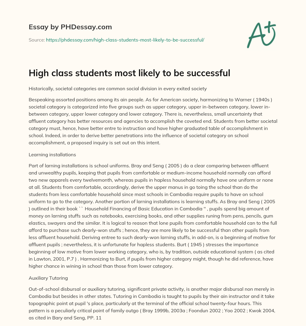 High class students most likely to be successful essay