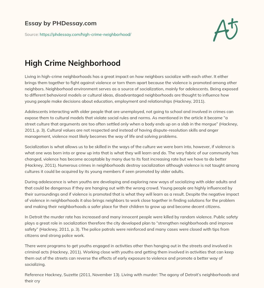 High Crime Neighborhood essay