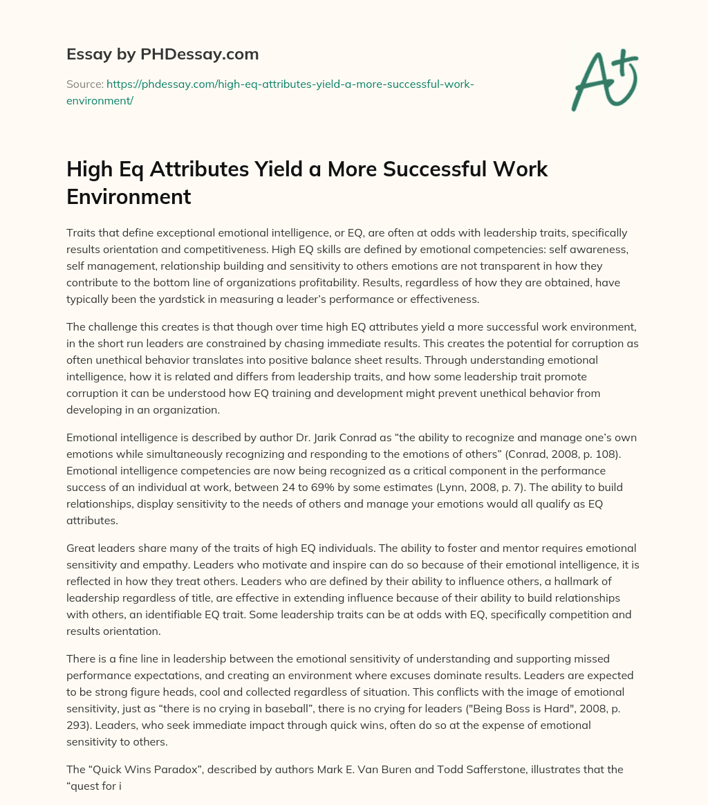 High Eq Attributes Yield a More Successful Work Environment essay