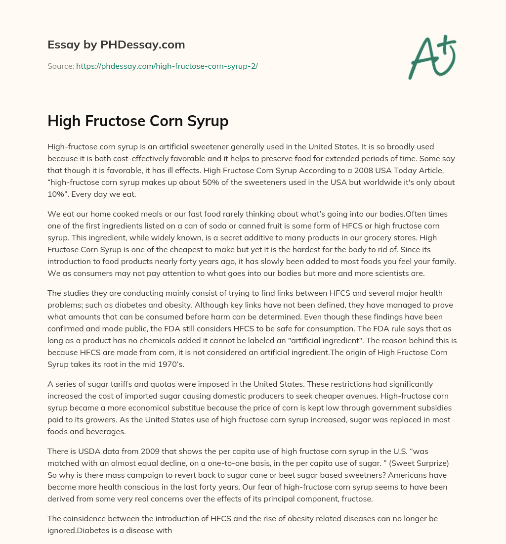 High Fructose Corn Syrup essay