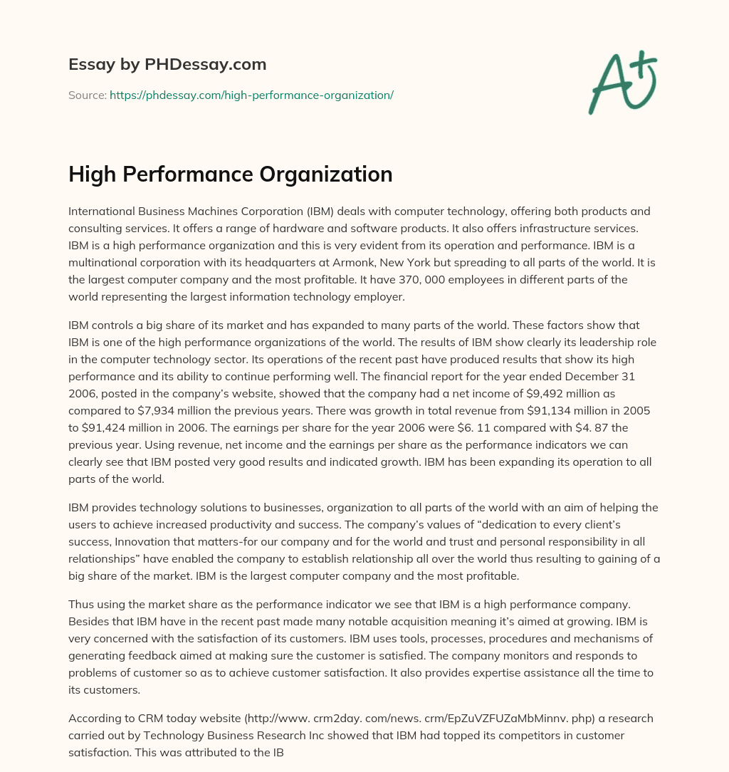 High Performance Organization essay