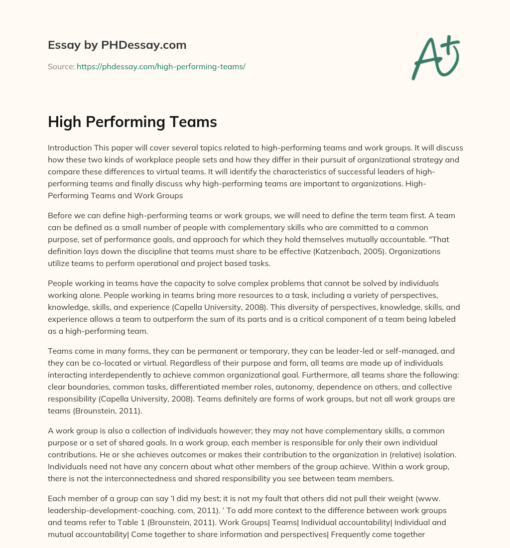 High Performing Teams essay