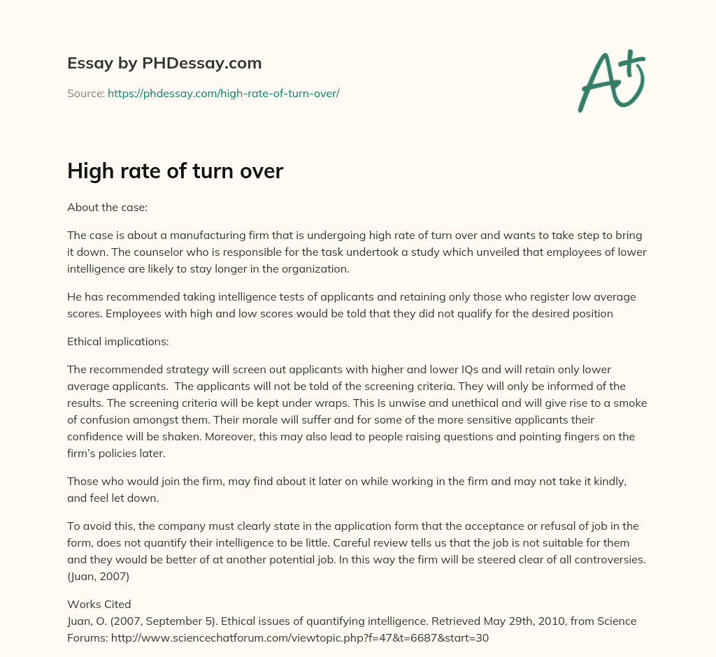 High rate of turn  over essay