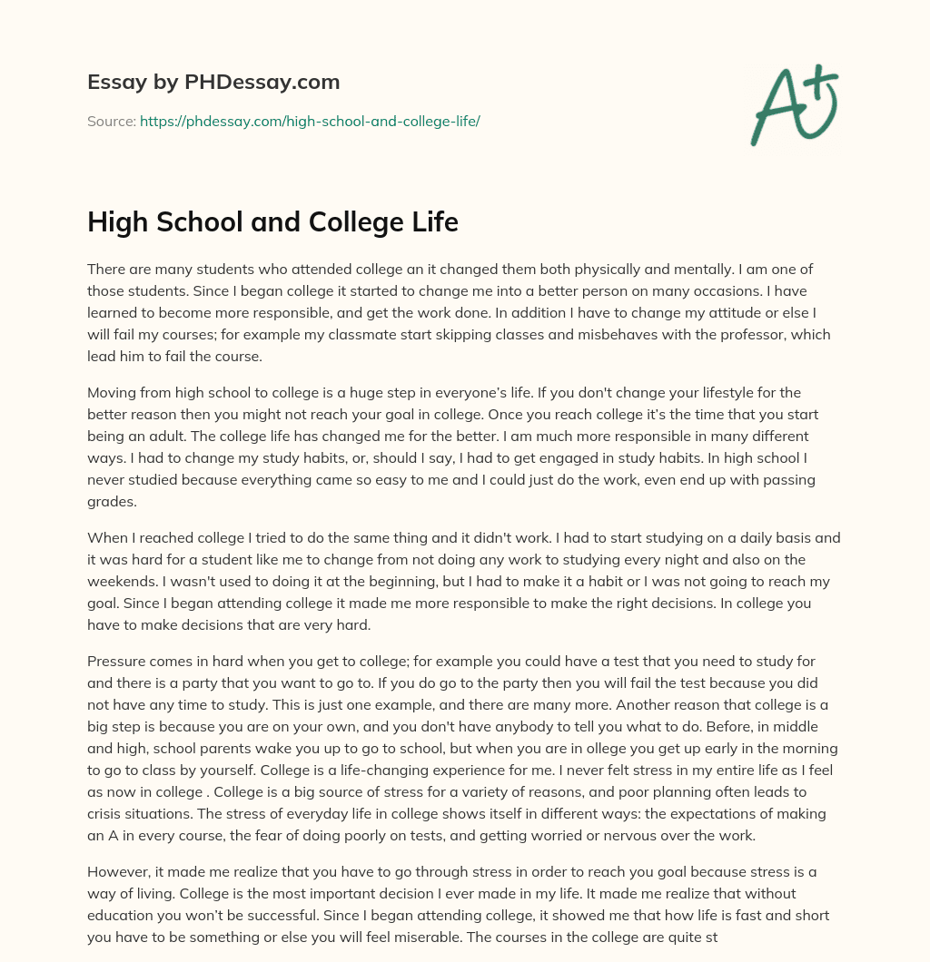 high school and college life essay