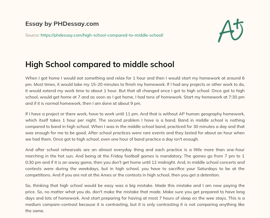High School compared to middle school essay