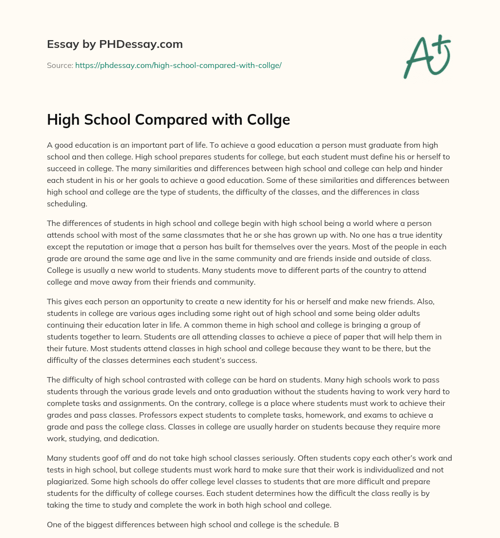 High School Compared with Collge essay
