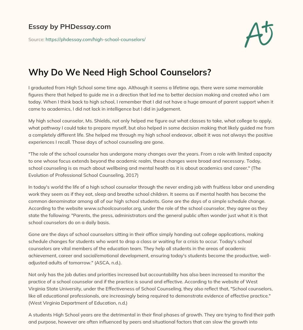 Why Do We Need High School Counselors? essay