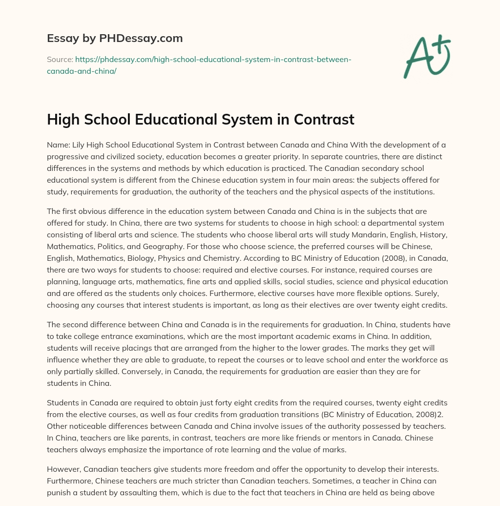 High School Educational System in Contrast essay