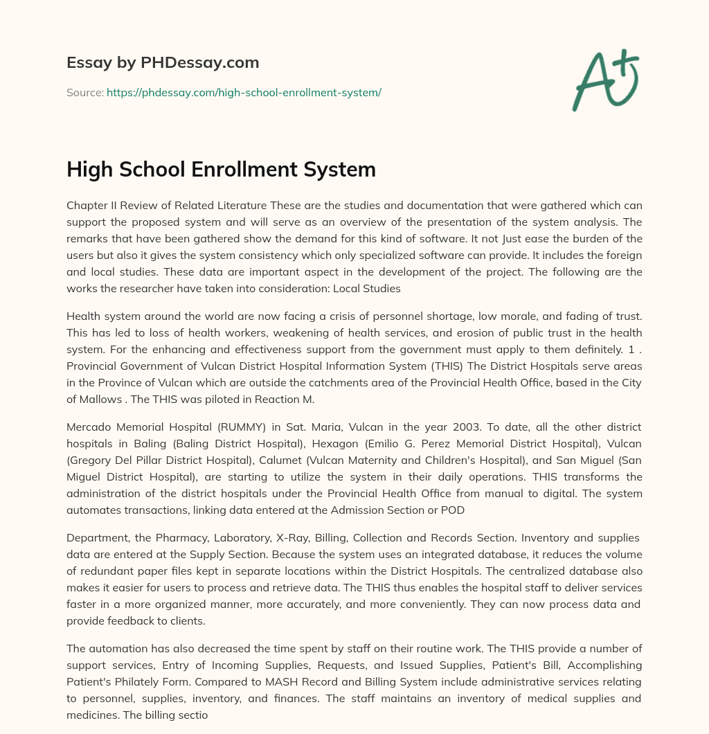 High School Enrollment System essay