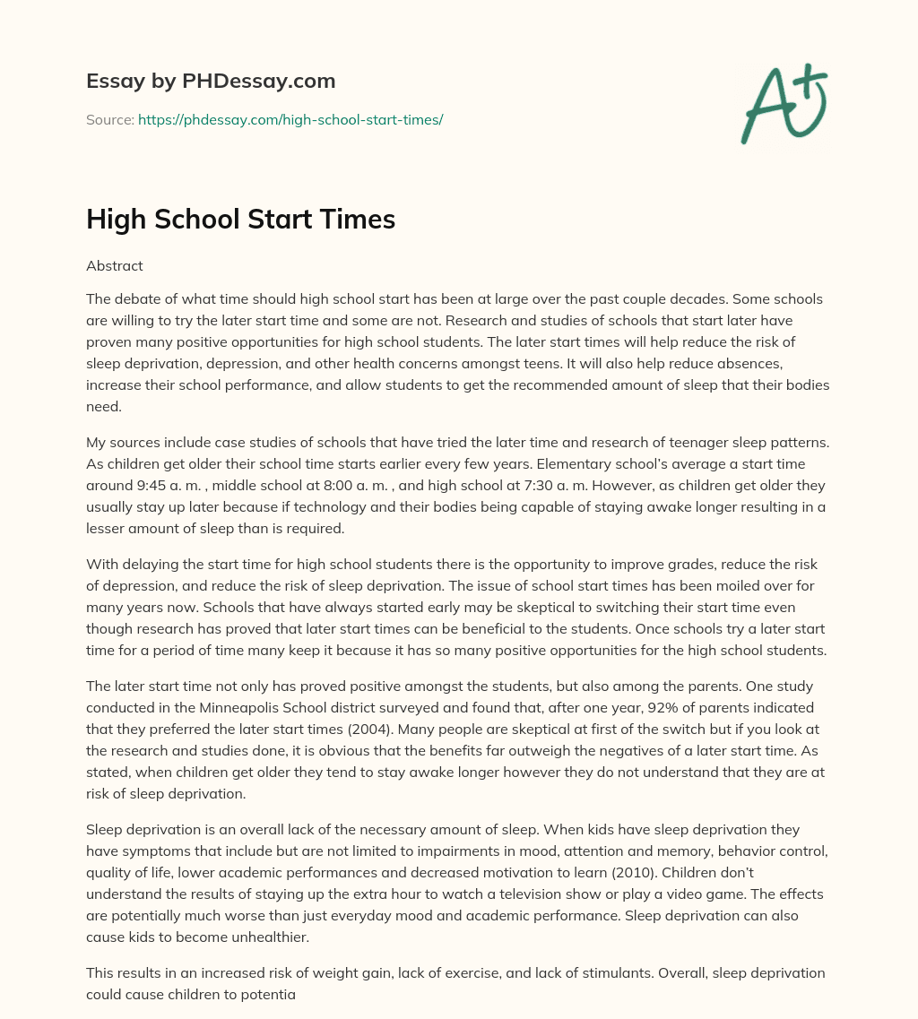 essay about school start times