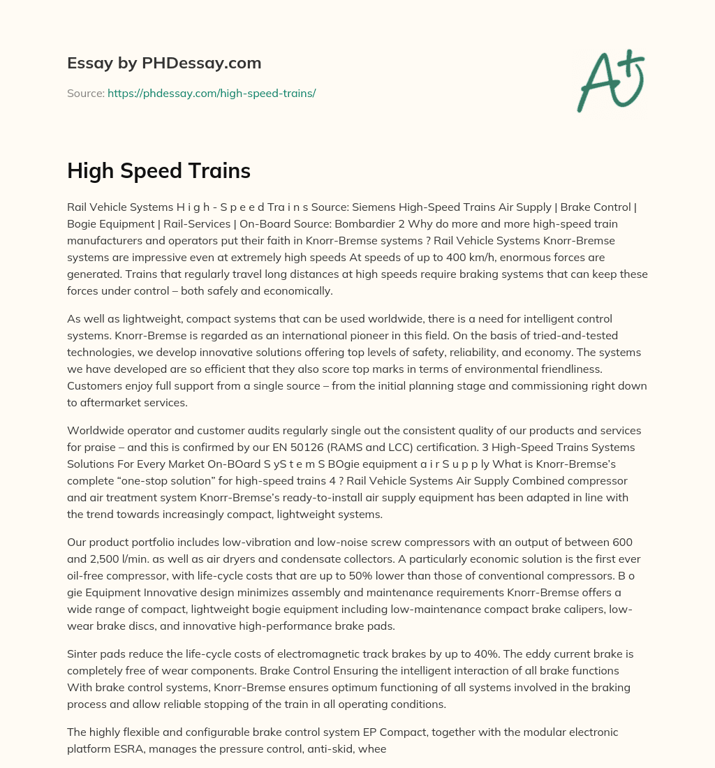 High Speed Trains essay