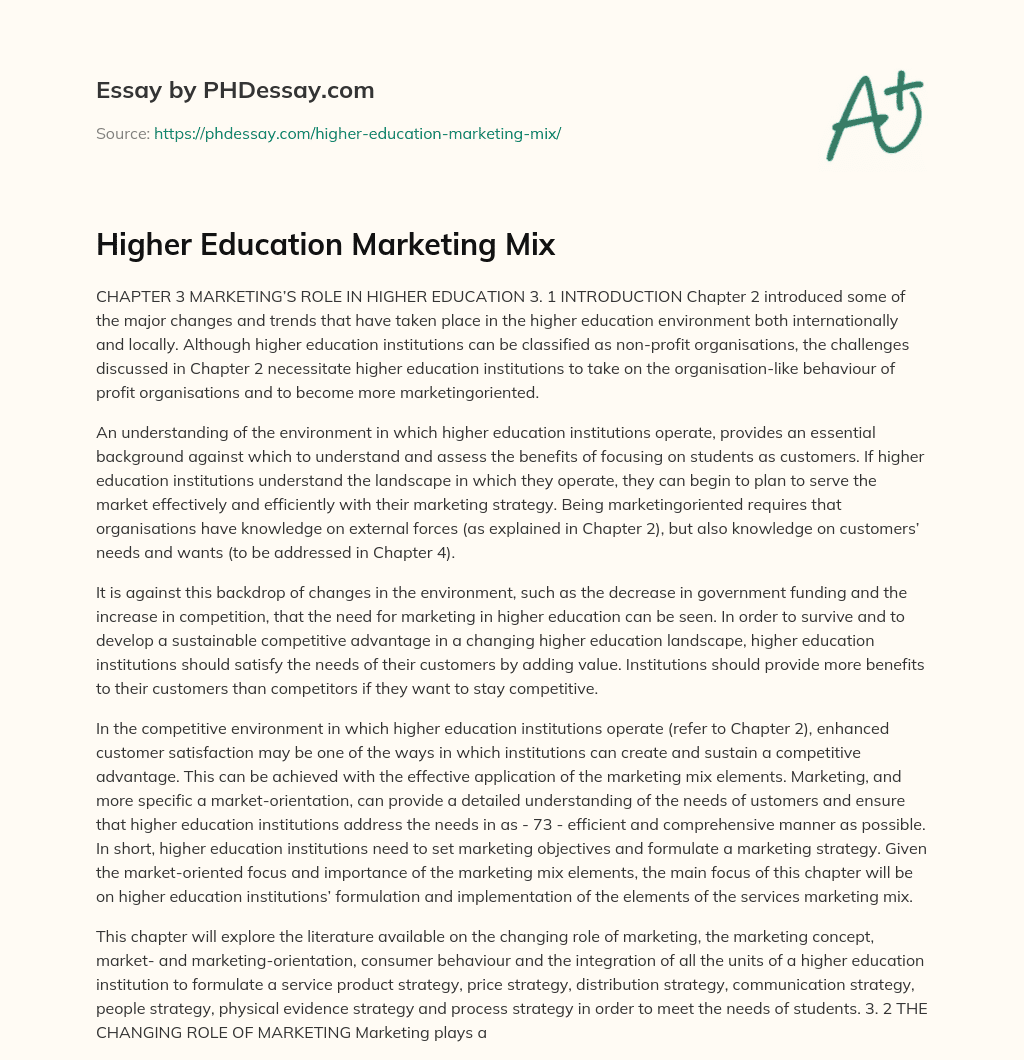 Higher Education Marketing Mix essay