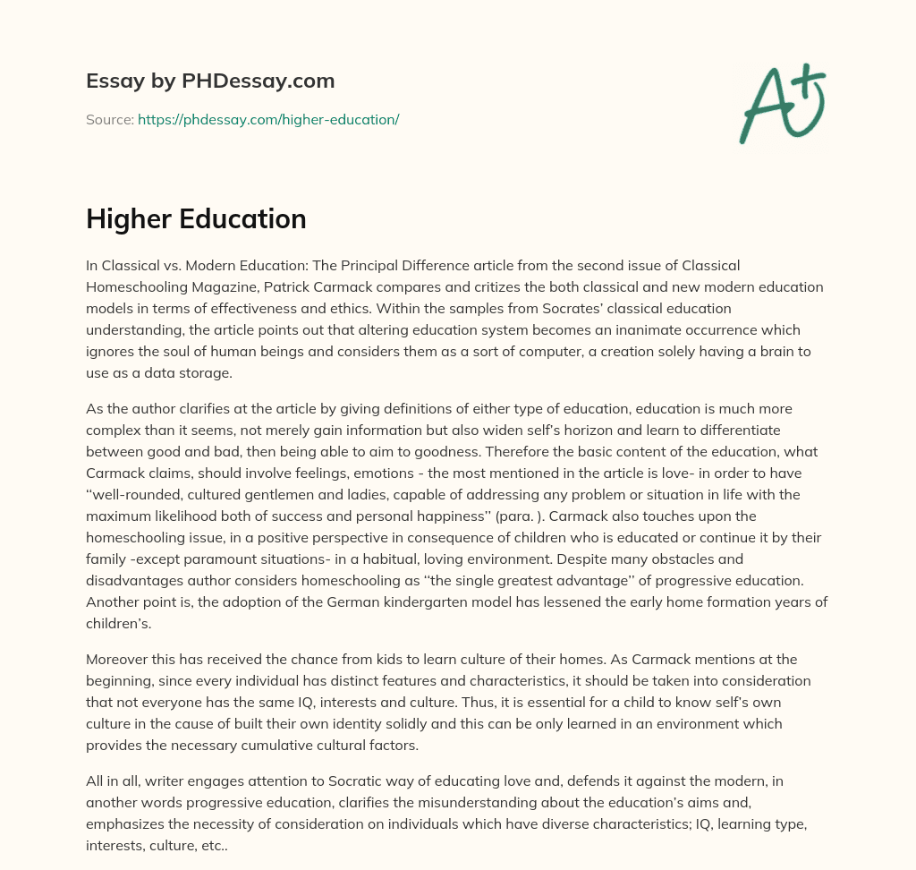 Higher Education essay