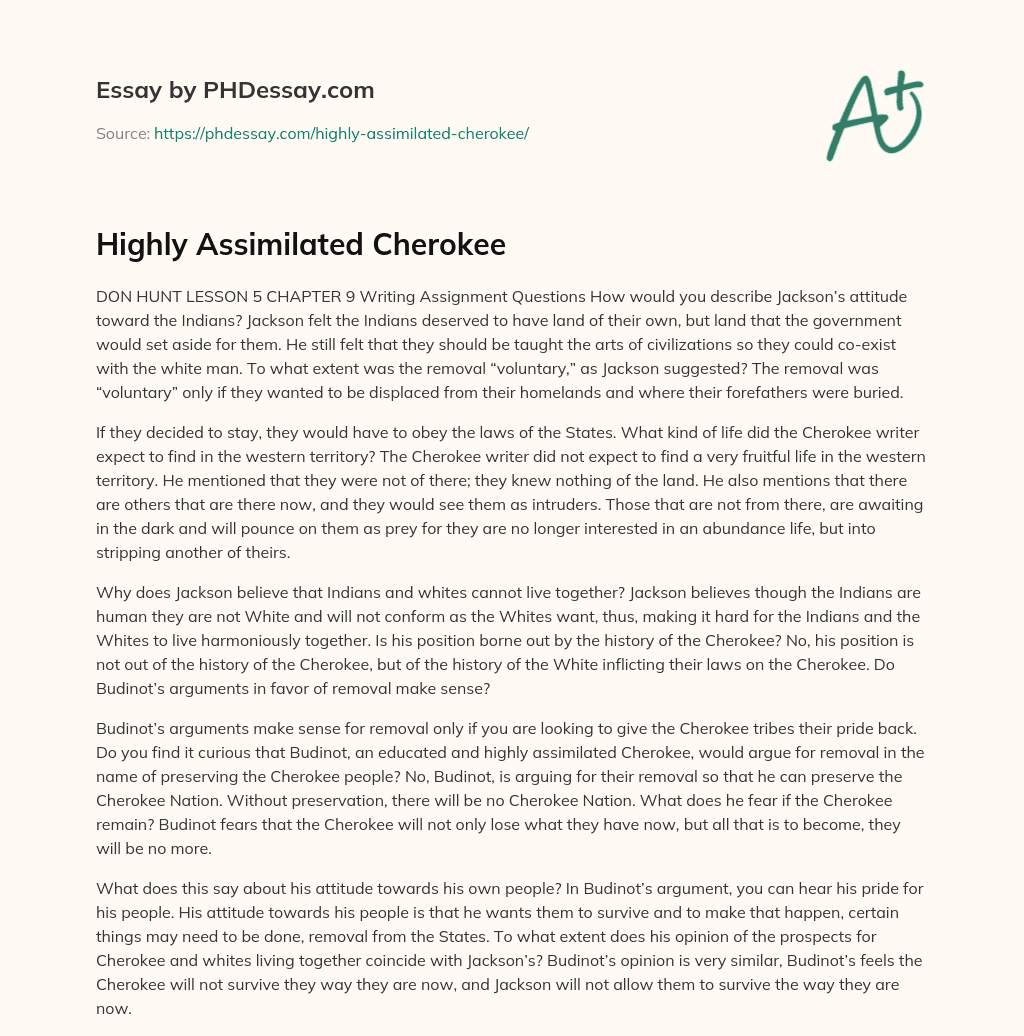 Highly Assimilated Cherokee essay