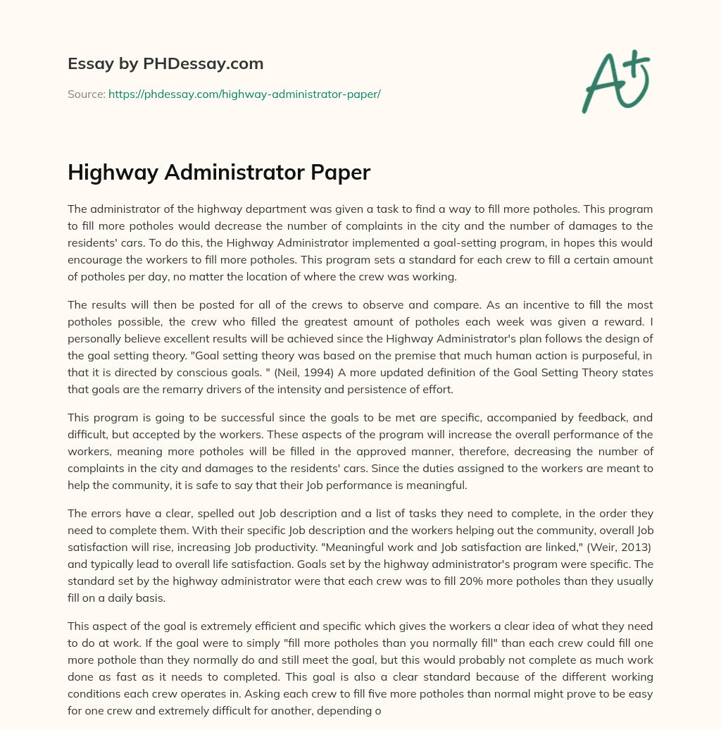 Highway Administrator Paper essay