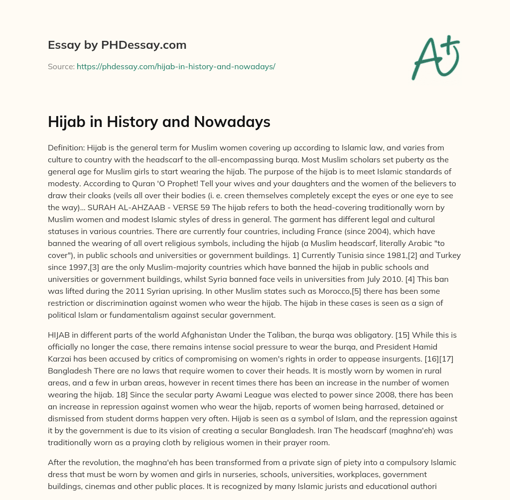 Hijab in History and Nowadays essay
