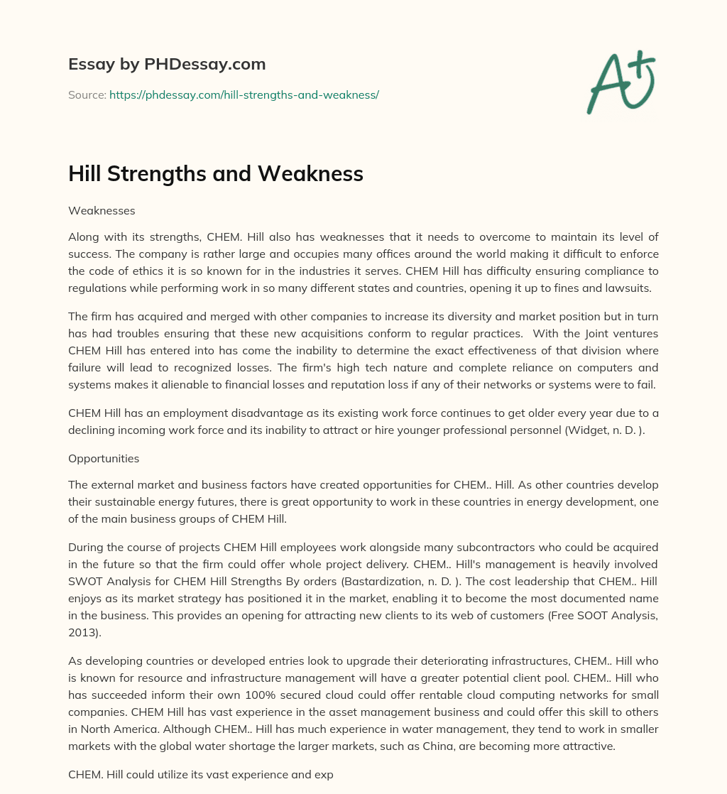Hill Strengths and Weakness essay