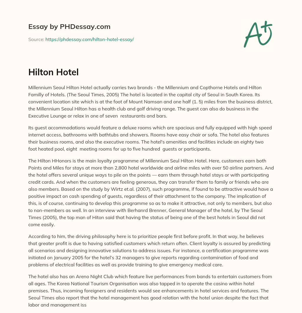 Hilton Hotel essay