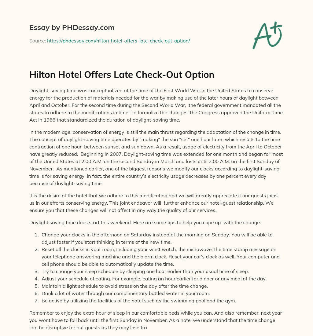 hilton-hotel-offers-late-check-out-option-phdessay