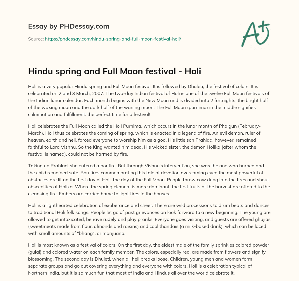 Hindu spring and Full Moon festival – Holi essay