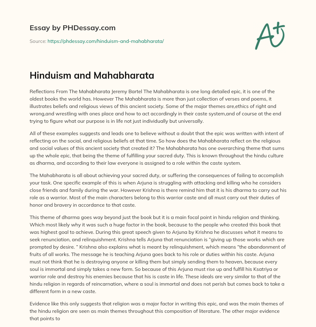 Hinduism and Mahabharata essay