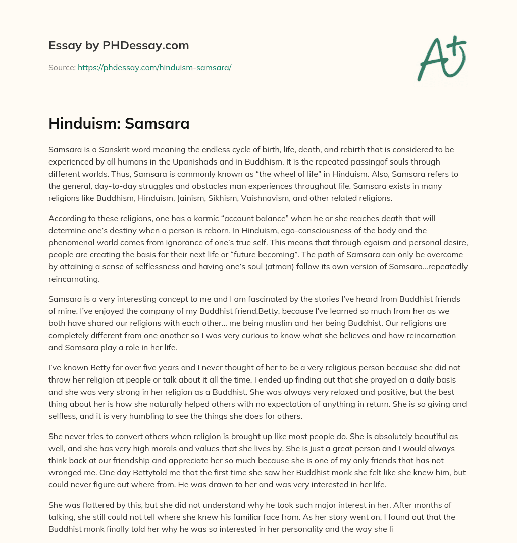 Hinduism: Samsara essay