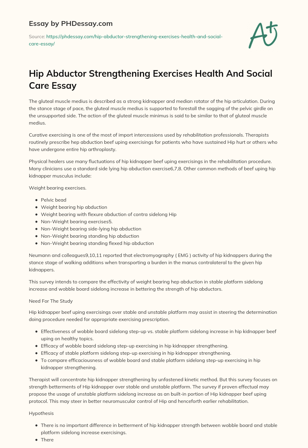 Hip Abductor Strengthening Exercises Health And Social Care Essay essay