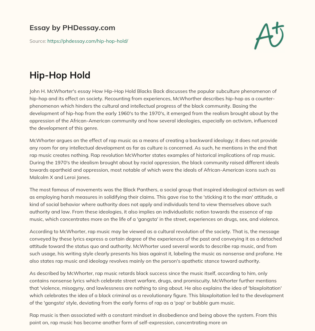 Hip-Hop Hold essay