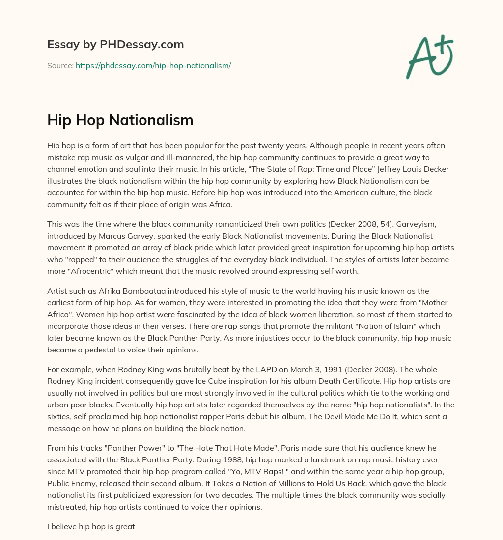 Hip Hop Nationalism essay