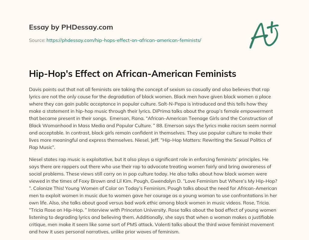 Hip-Hop’s Effect on African-American Feminists essay
