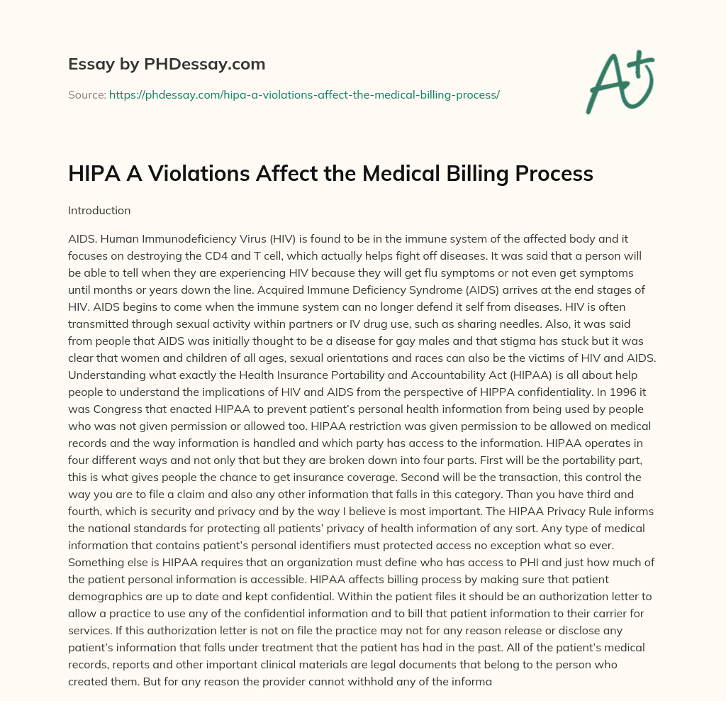HIPA A Violations Affect the Medical Billing Process essay