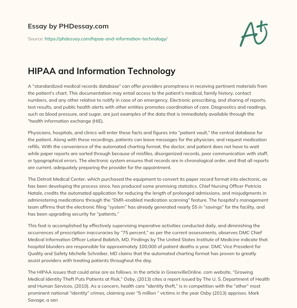 HIPAA and Information Technology essay