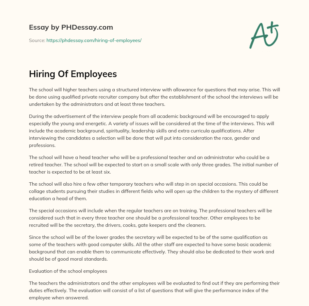 Hiring Of Employees 400 Words Phdessay