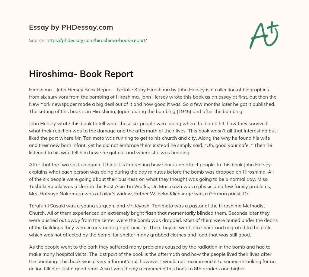 Hiroshima- Book Report essay