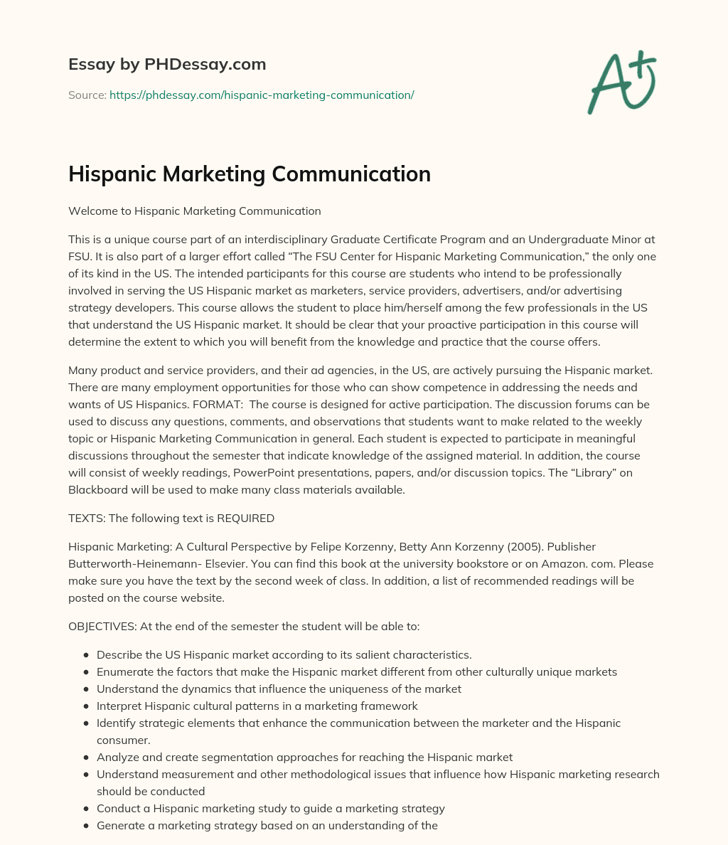 Hispanic Marketing Communication essay