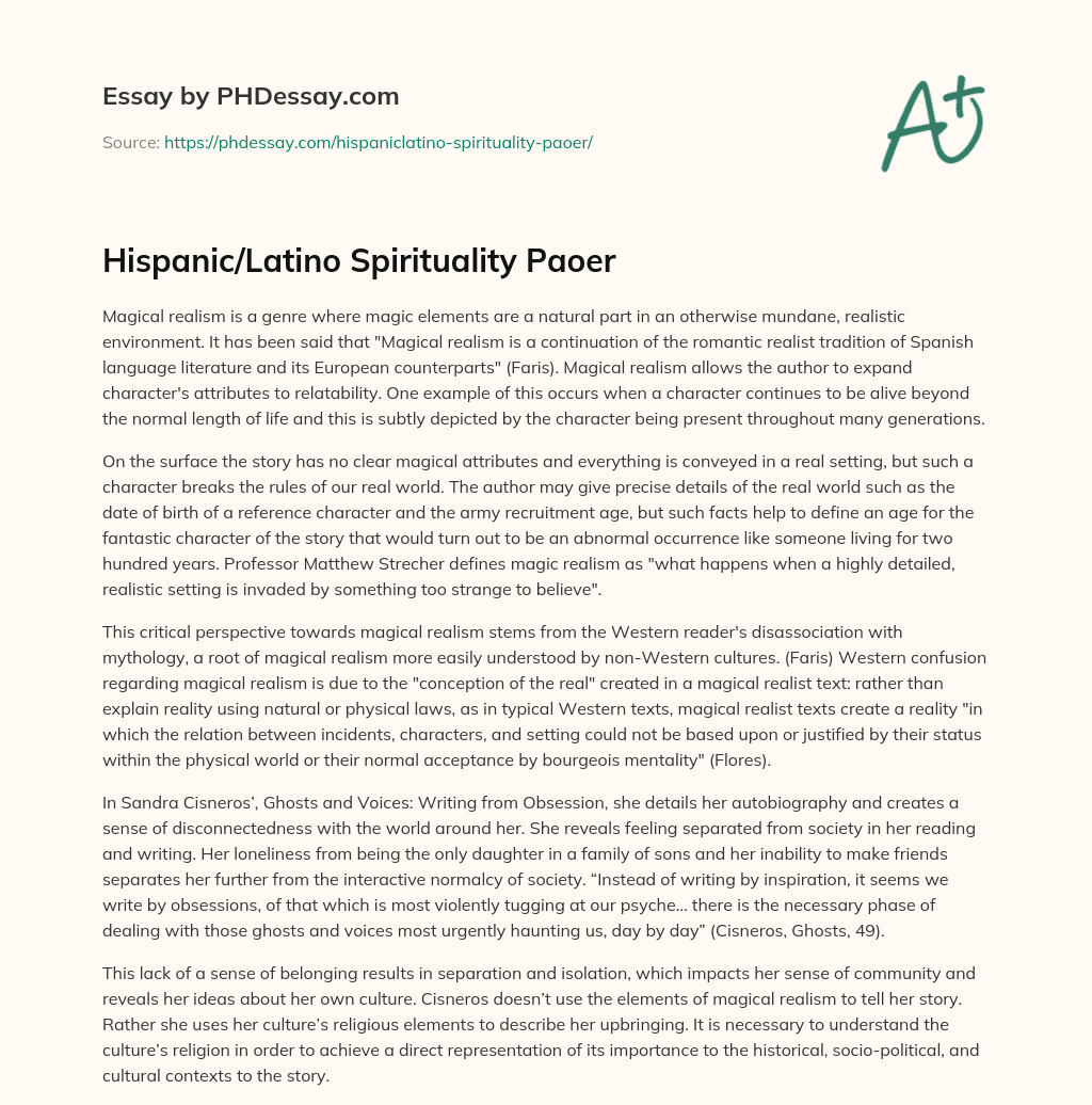 Hispanic/Latino Spirituality Paoer essay