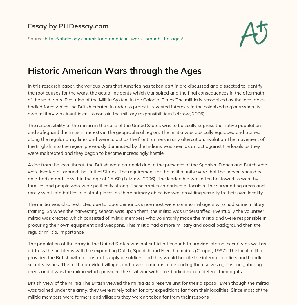 Historic American Wars through the Ages essay