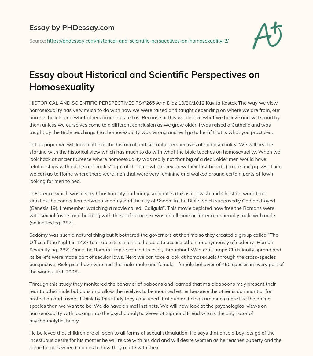 Essay about Historical and Scientific Perspectives on Homosexuality essay